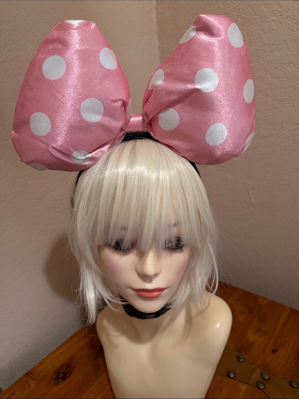 HALLOWEEN Cosplay Disney Vintage Pink Polka Dot Minnie Bow Headband